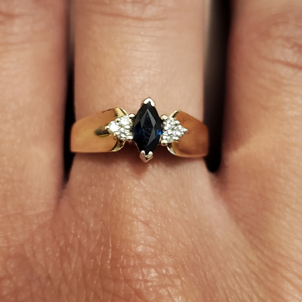 ***SOLD*** 14K Yellow Gold Sapphire Diamond Ring - Picture 2 of 14